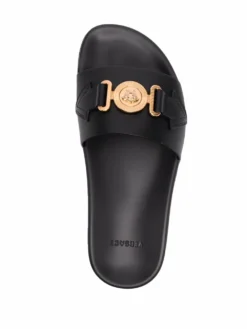 Women Versace Logo-plaque Leather Sliders -Nike || Ugg || Gucci Shoes Shop 17678833 38407417 1000