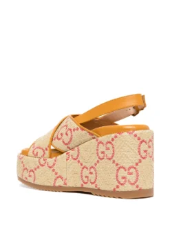 Women Gucci GG Print 105mm Wedge Sandals -Nike || Ugg || Gucci Shoes Shop 18637822 40519759 1000