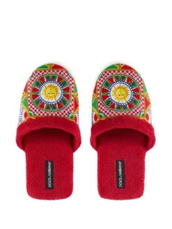 Women Dolce & Gabbana Carretto Siciliano-print Terry Slippers -Nike || Ugg || Gucci Shoes Shop 18844903 41558712 1000