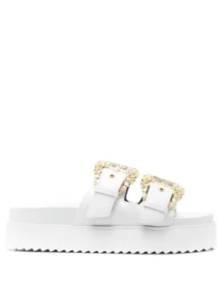Women Versace Jeans Couture Double-buckle Leather Slides