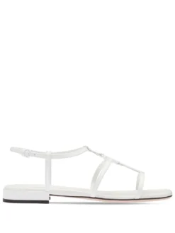 Women Miu Miu Logo-plaque Leather Flat Sandals